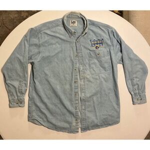 VTG Y2K St Louis Rams Super Bowl XXXIV Denim Button Up Trucker Shirt Grunge L